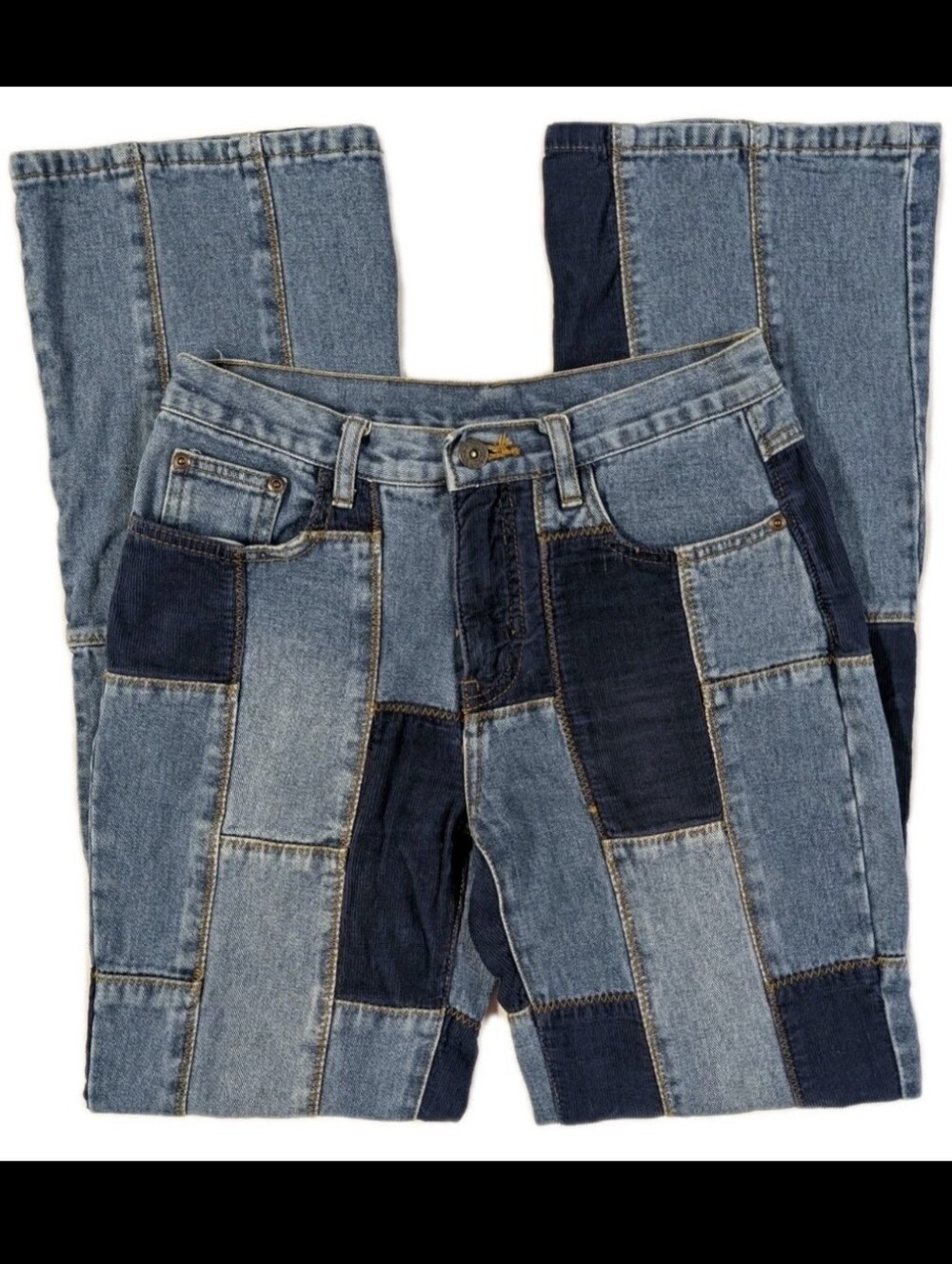 Vintage Y2K Mary-Kate and Ashley Patchwork Denim Corduroy Flare Jeans Size 3